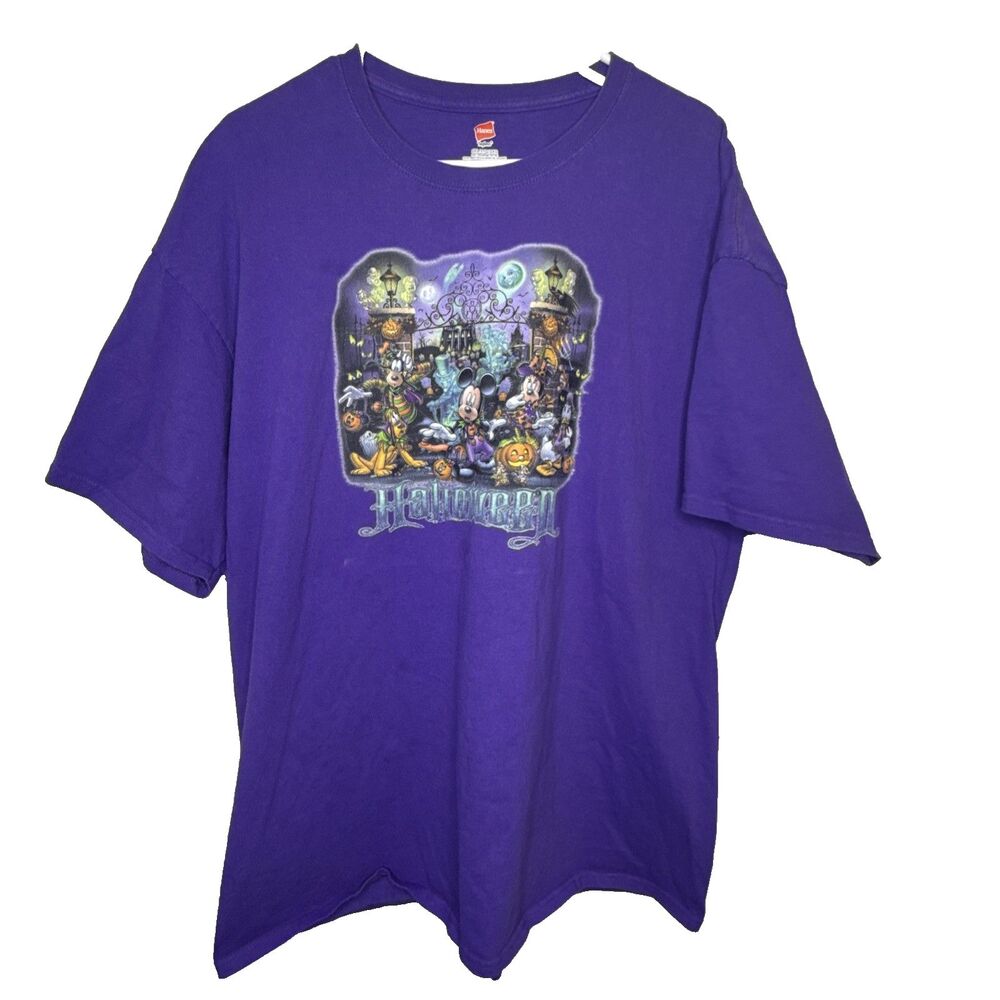 Disney Halloween T Shirt Hanes Mickey Friends Graphic Purple Mens Size 2XL XXL